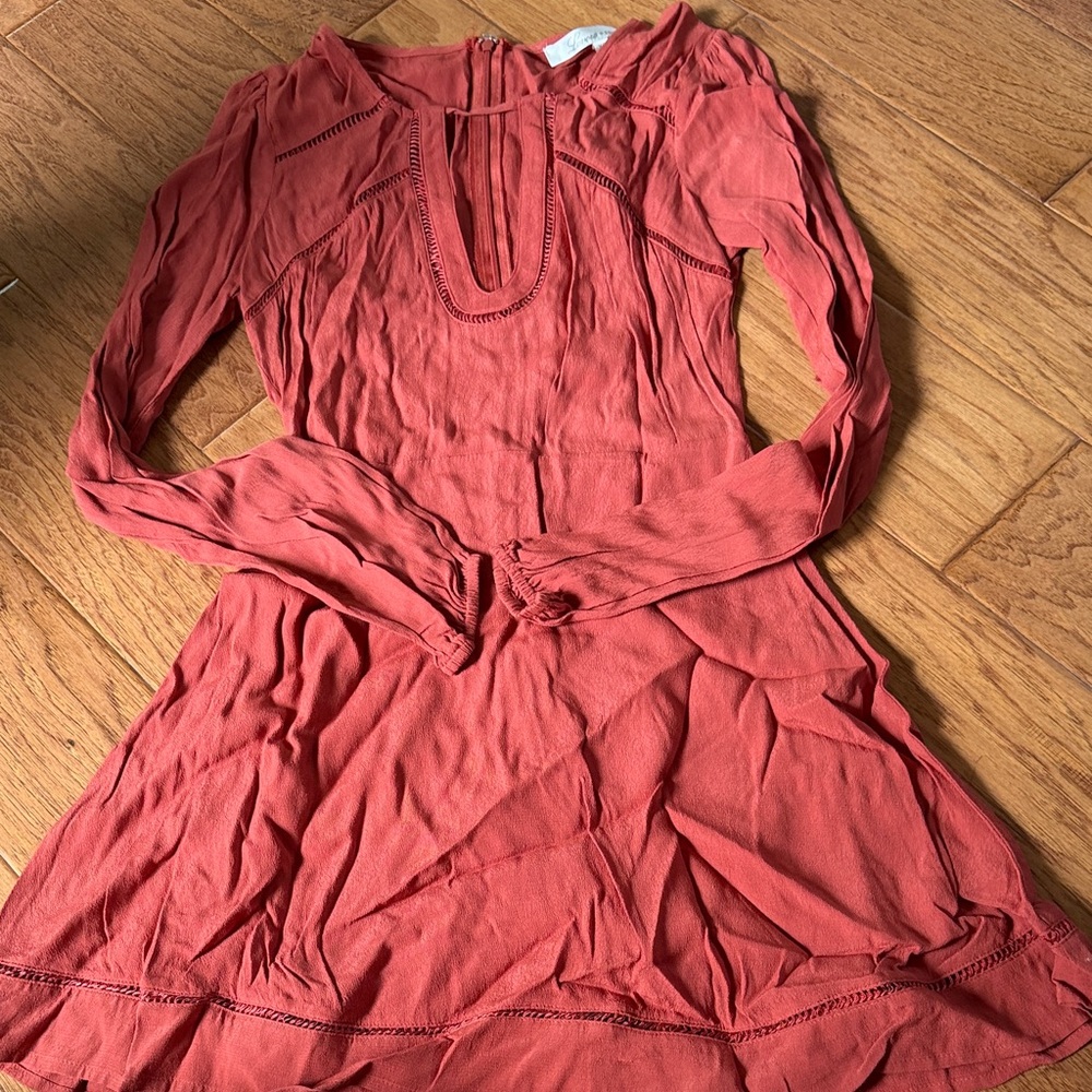 Lovers + Friends Long Sleeve Keyhole Dress in Rust